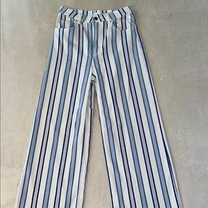 H&M Wide Leg Striped Jeans with Freyed Hem High Waisted